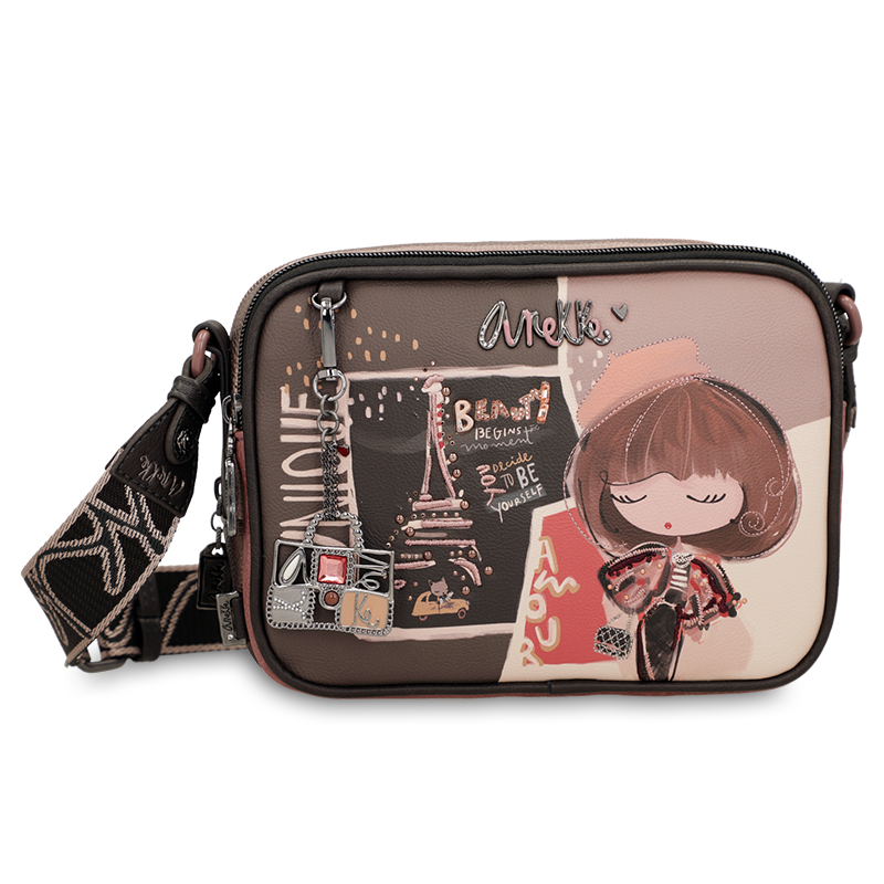 Torebka damska Anekke, mała na ramię z regulowanym paskiem i z 2 komorami, brązowa, 41803-183