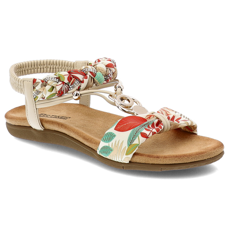 Sandały damskie Artiker, profilowane na płaskiej podeszwie materiałowe wsuwane, beżowe, 56C1275