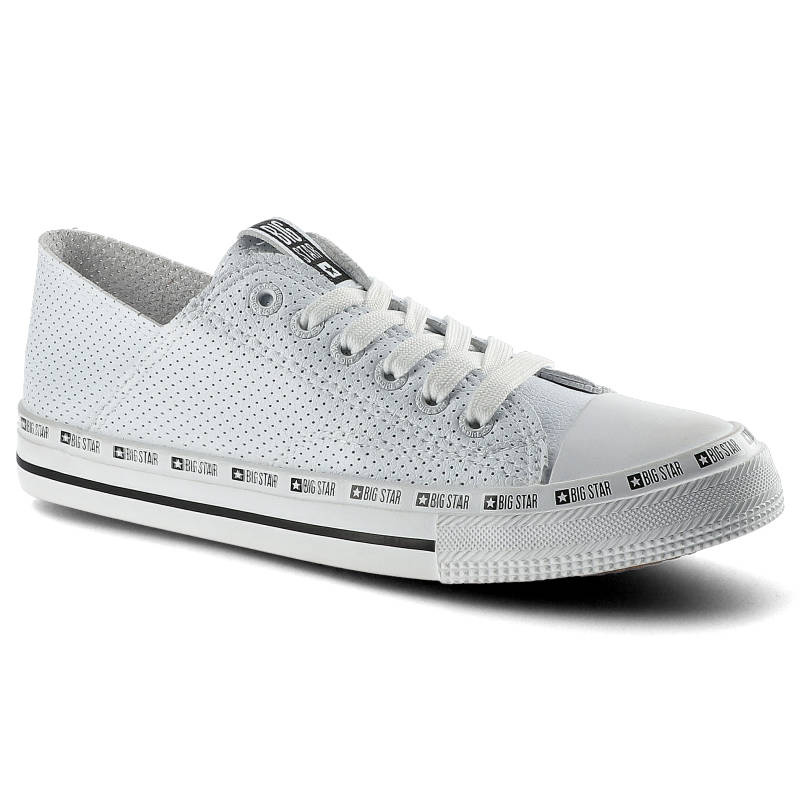 Trampki damskie Big Star, ze skóry ekologicznej na płaskiej podeszwie, białe, FF274024