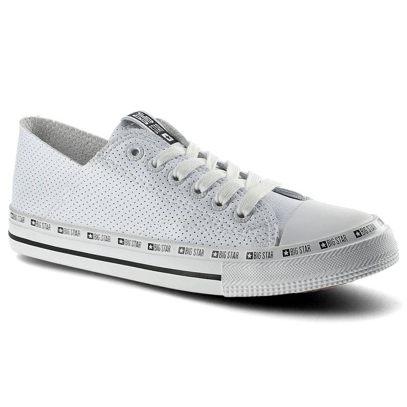 Trampki damskie Big Star, ze skóry ekologicznej na płaskiej podeszwie, białe, FF274024