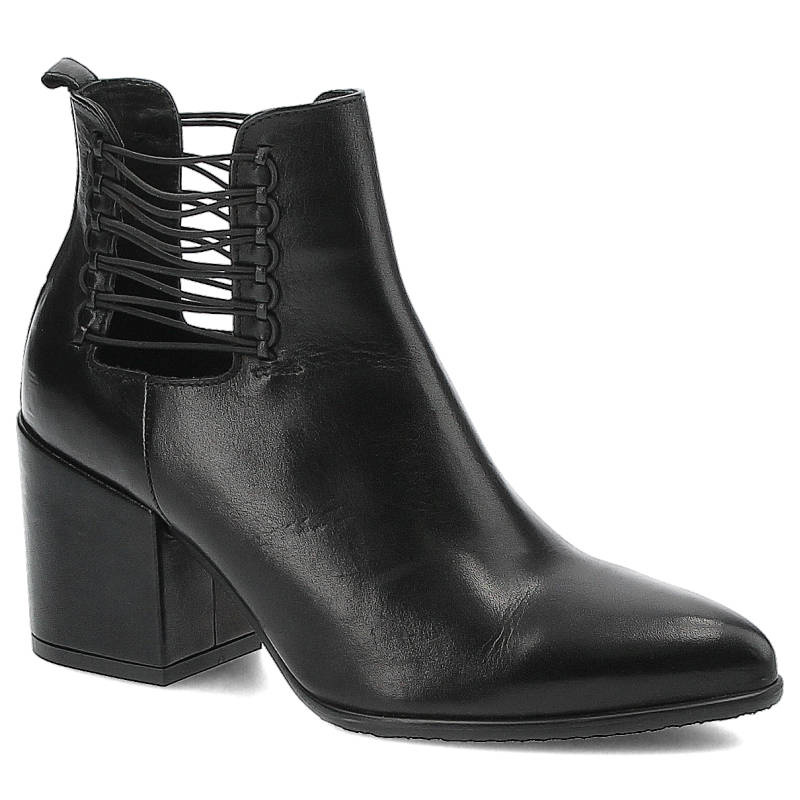 Botki damskie Szydłowski, skórzane i na solidnym obcasie, czarne, 2199-Czarny-CP-1