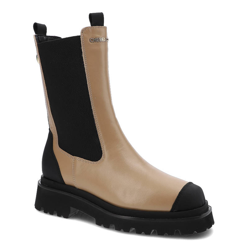 Botki damskie Chebello, ze skóry naturalnej elastyczne wstawki po bokach uchwyty ułatwiające zakładanie podeszwa z wyraźnym bieżnikiem , beżowe, 2799