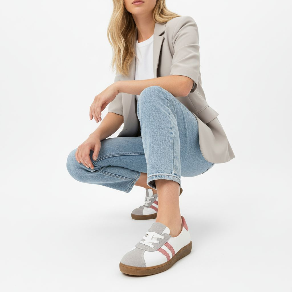 Trampki damskie Armodo, sznurowana konstrukcja z kontrastowymi paskami po bokach i klasycznym noskiem, białe, n1341-139/444/1236