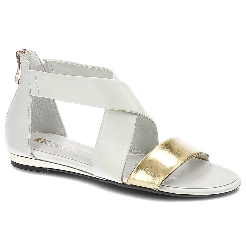 Sandały damskie Carinii, Skóra naturalna licowa i płaska podeszwa, białe złote, B2197_-B03-B15-000-891