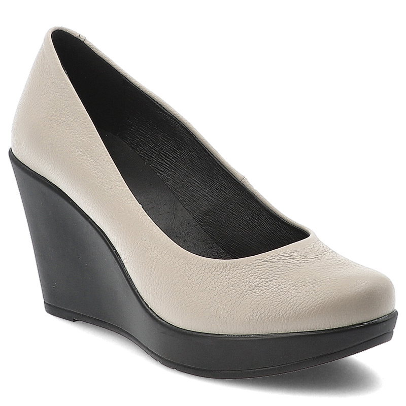 Beżowe Czółenka Karino Eleganckie Obuwie Damskie Na Koturnie