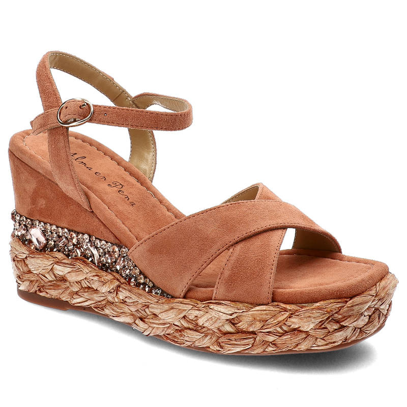 Pomarańczowe Sandały Alma En Pena Eleganckie Buty Na Koturnie