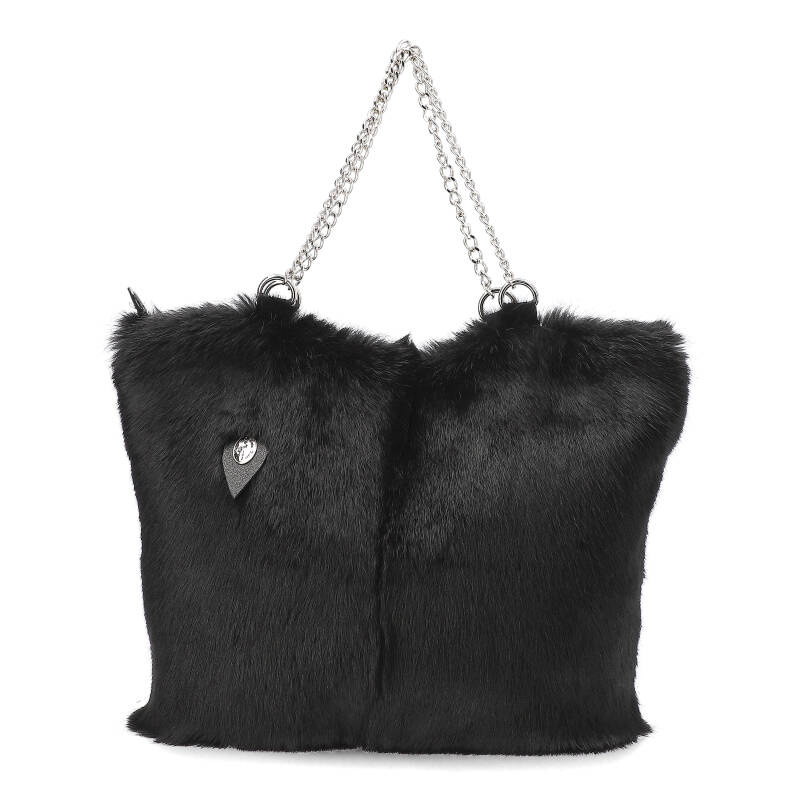 Czarna Torebka Damska Luka-Pelli Z Naturalnym Futrem Z Królika