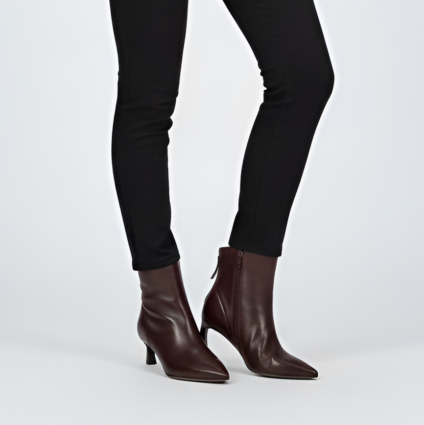 Botki damskie S. Barski, eleganckie na szpilce z noskiem w szpic skórzane licowe i na zamek, bordowe, CR52-661