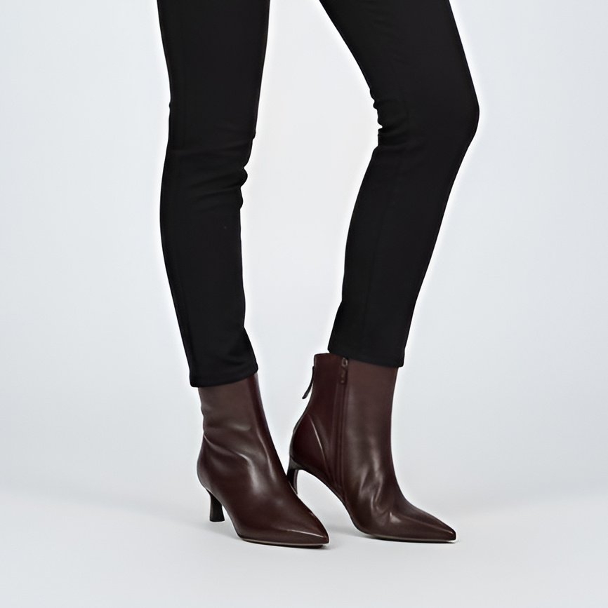 Botki damskie S. Barski, eleganckie na szpilce z noskiem w szpic skórzane licowe i na zamek, bordowe, CR52-661