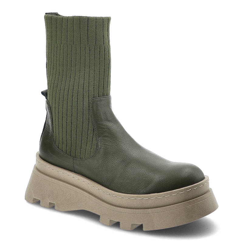 Botki damskie Artiker, cholewka z materiału i skóry ekologicznej sznurowanie wysoka cholewka miękkie wykończenie kołnierza , khaki, 51C0858