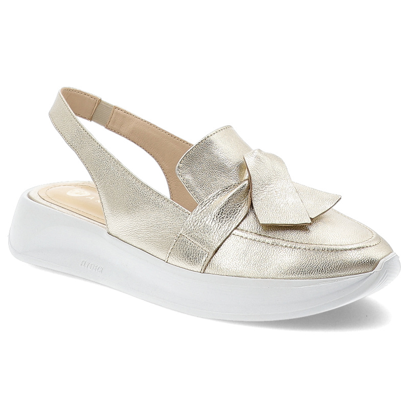 Sandały damskie Armodo, skórzane na platformie z pełnym przodem wsuwane z odkrytą piętą, złote, 1368-2361