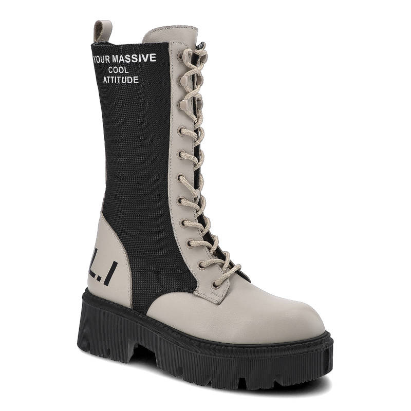 Botki damskie Armodo, skóra licowa w połączeniu z elementami syntetycznymi z wysoką sznurowaną cholewką wzmocnioną konstrukcją oraz masywną podeszwą,