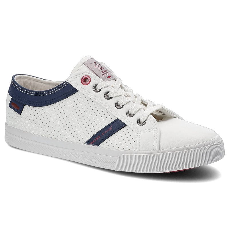 Trampki damskie Cross Jeans, wysokiej jakości materiał syntetyczny z perforowaną cholewką klasycznym sznurowaniem oraz lekką komfortową podeszwą, bia