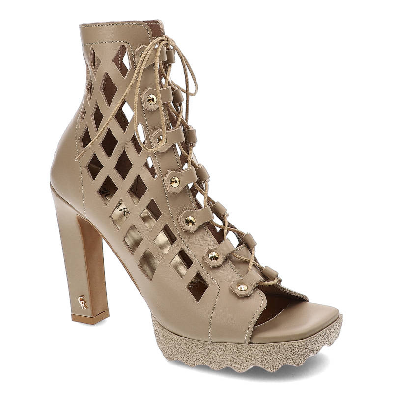 Beżowe Sandały Carinii Wysokie Skórzane Buty