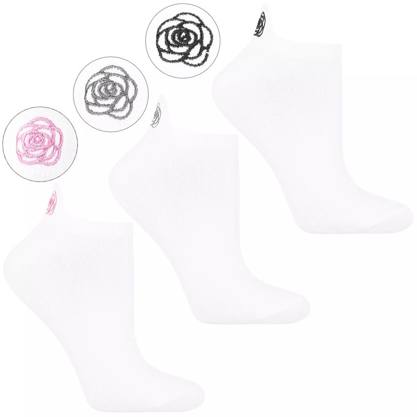 Skarpetki damskie Moraj, bawełniane niskie z ochroną pięty i kwiatkiem, białe, CSD240-106