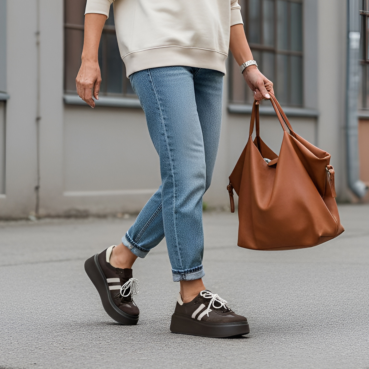 Sneakersy damskie Armodo, na wysokiej platformie i sznurowane z wygodnymi wkładkami, czekolada, N1068S10