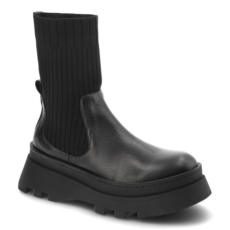 Botki damskie Artiker, elastyczna skarpetowa cholewka połączona ze skórą wsuwana konstrukcja masywna platformowa, black, 49C0848
