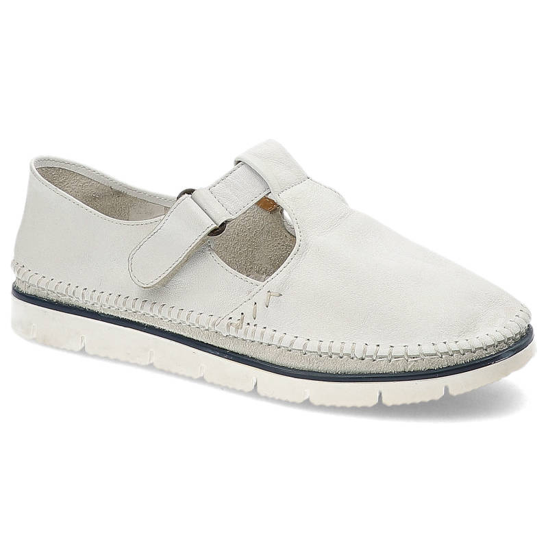 Półbuty damskie Maciejka, ze skóry naturalnej i zapinane na rzep, białe, 02457-11-00-0
