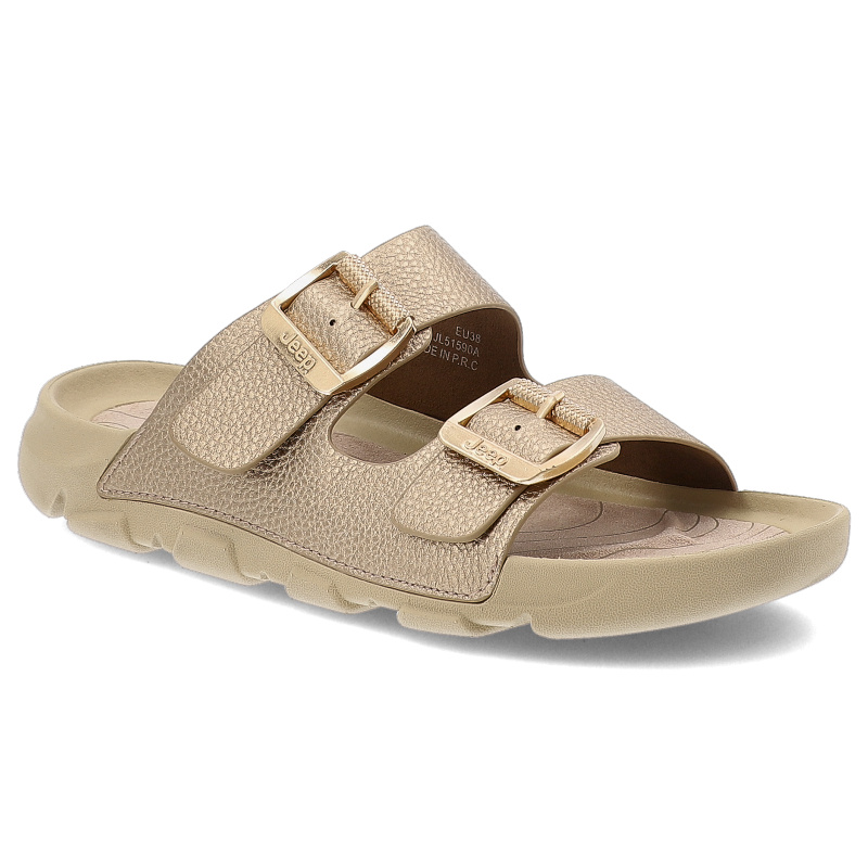 Klapki męskie Jeep, klasyczne z klamrami na platformie profilowane sportowe i codzienne, platynowe, JL51590A-263