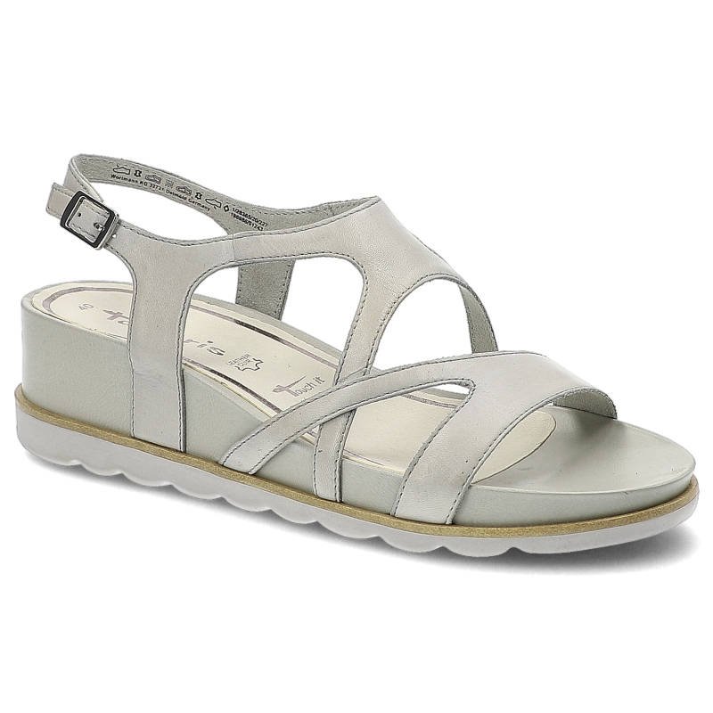 Sandały damskie Tamaris, naturalna skóra licowa z krzyżującymi się paskami regulowanym zapięciem na sprzączkę oraz lekką podeszwą, szare Cloud, 1-283