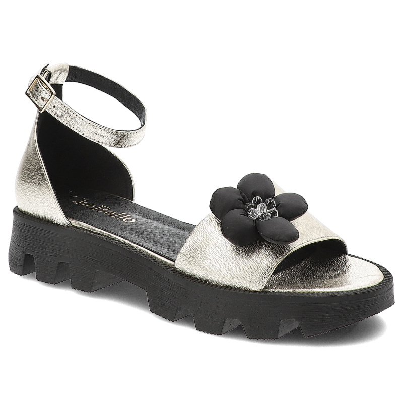 Złote Sandały Chebello Eleganckie Obuwie Damskie Z Broszką