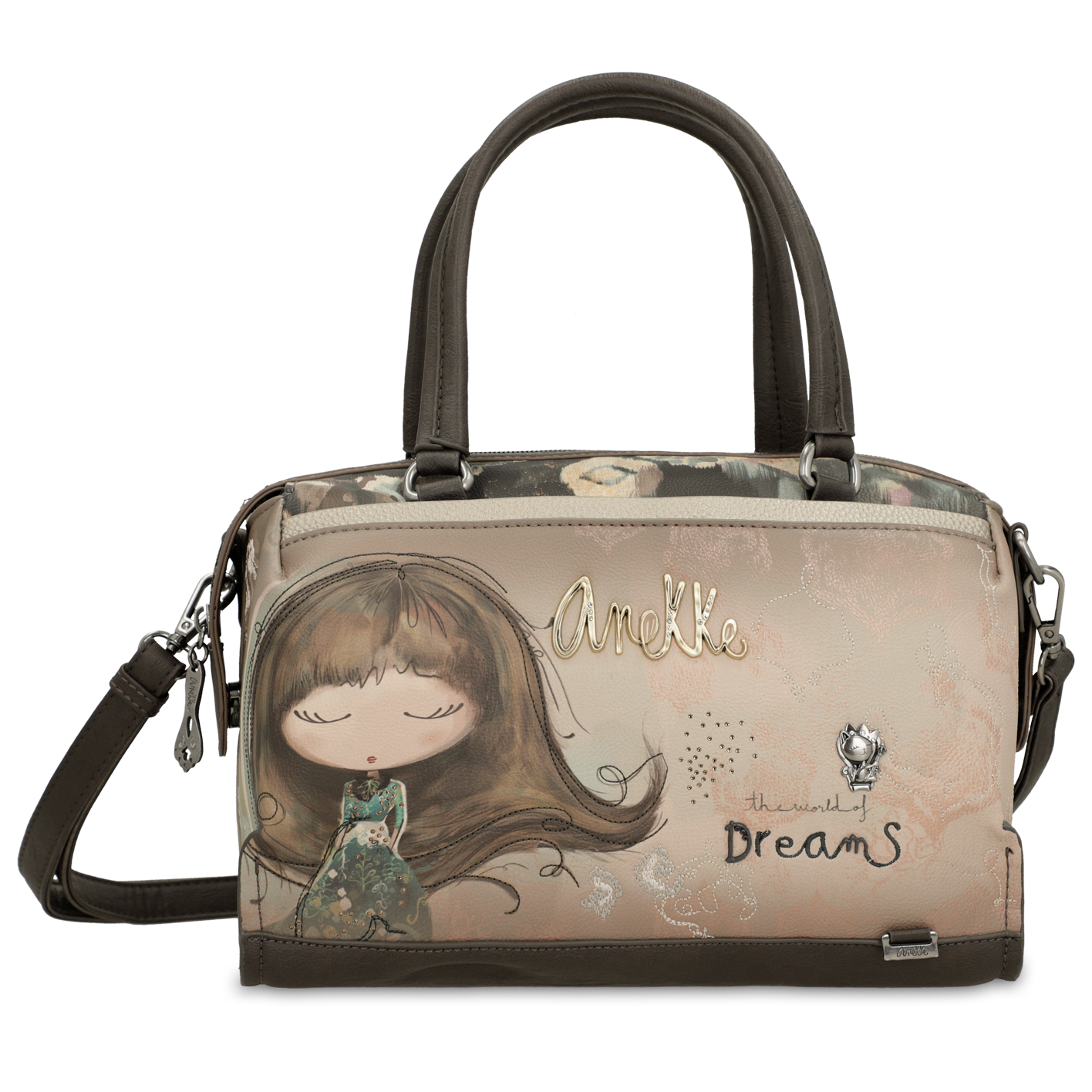 Torebka damska Anekke, mała zdobiona na ramię i do ręki na zamek kolekcjonerska, brązowa, 41701-390