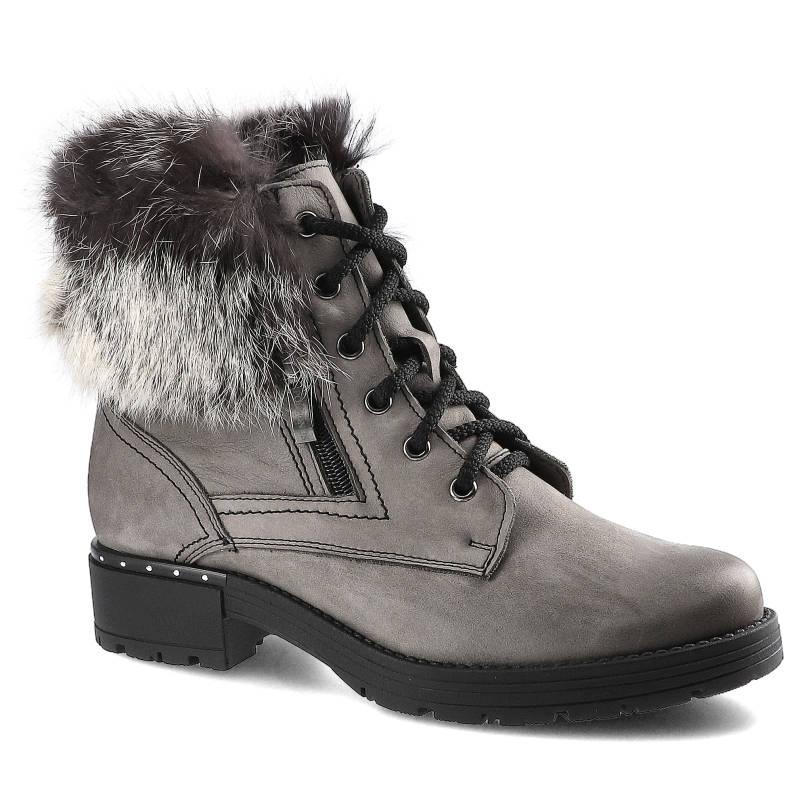 Botki damskie Pollonus, ocieplane z eleganckim futerkiem, szare Samuel, 5-0952-012