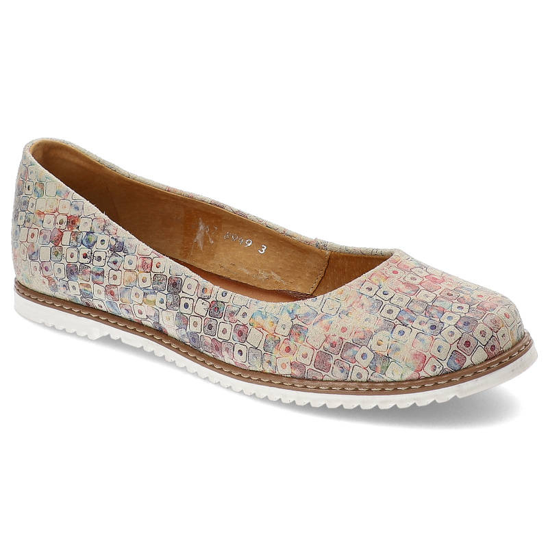 Baleriny damskie Maciejka, wsuwane oddychające na płaskiej podeszwie, jasne kwadraty, 02467-04-00-5