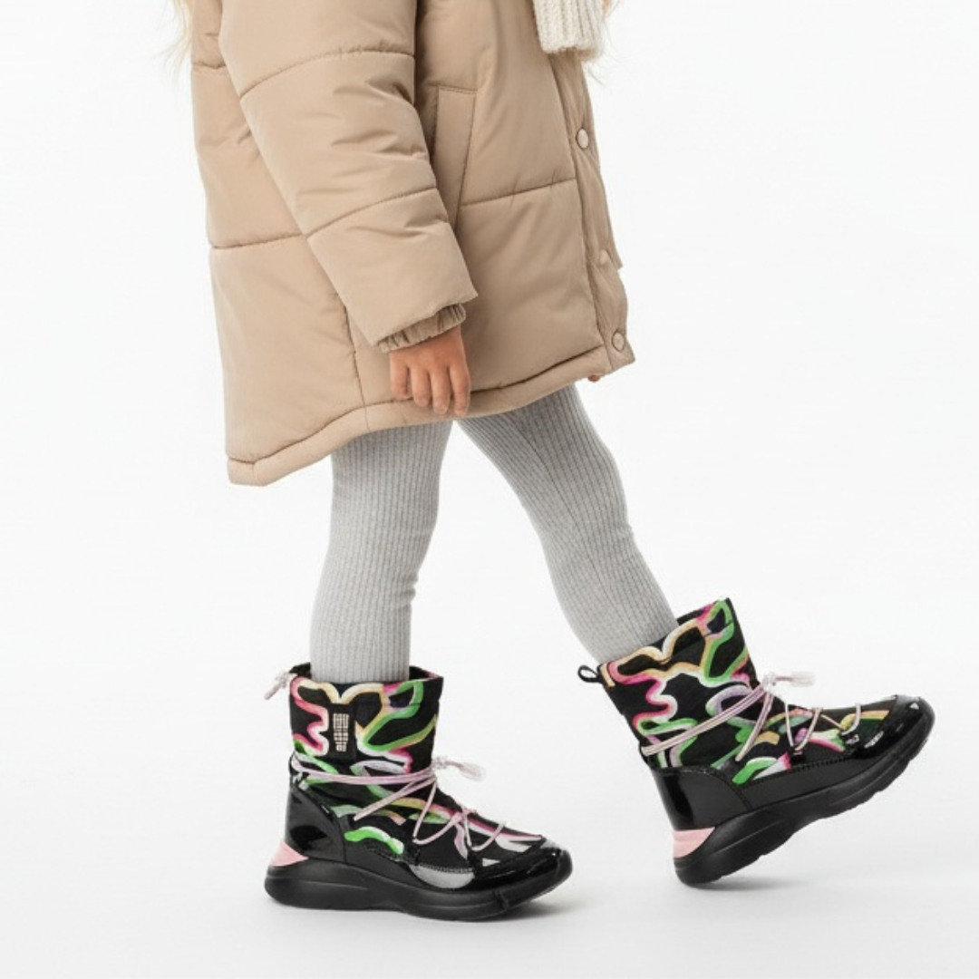 Śniegowce damskie Big Star, cholewka z materiału tekstylnego z kolorowym nadrukiem i ociepleniem oraz regulacją sznurowaniem gruba podeszwa z wyraźny