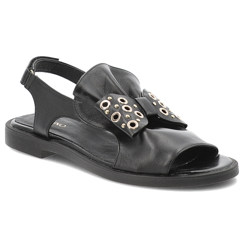 Czarne Sandały Karino Modne Obuwie Damskie Z Kokardą