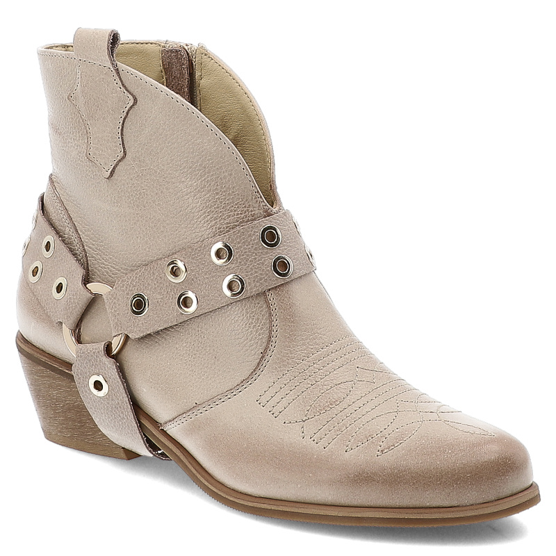 Beżowe Botki Armodo Stylowe Kowbojki Damskie