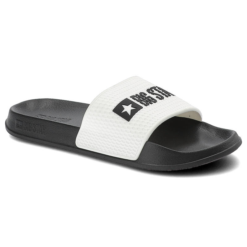 Klapki damskie Big Star, szeroki pasek z wytłaczanym logo wsuwany fason bez zapięć, czarno-białe, JJ174506