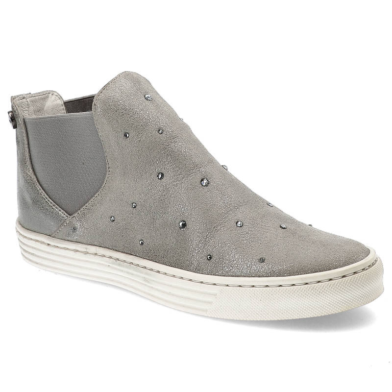 Botki damskie Carinii, wyższe na płaskiej podeszwie, srebrne, B3259