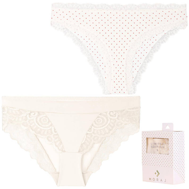 Białe Figi Damskie Moraj 2 Pary W Ozdobnym Pudełku