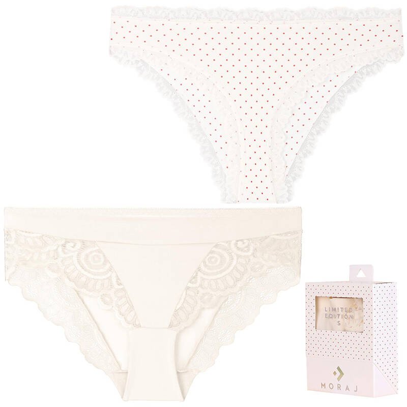 Białe Figi Damskie Moraj 2 Pary W Ozdobnym Pudełku