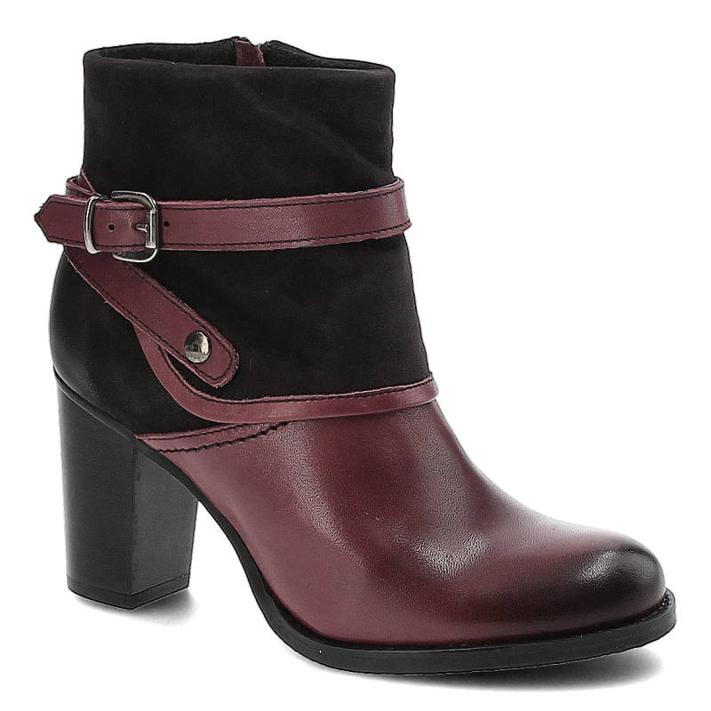 Botki damskie Carinii, skóra licowa i na obcasie, bordowe, B3040_-B36-360-POL-857