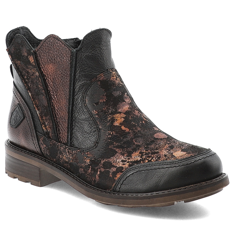 Botki damskie Maciejka, skórzane z ozdobnymi wzorami z okrągłym noskiem na płaskiej podeszwie i na zamek, brązowe, 07006-02-00-8