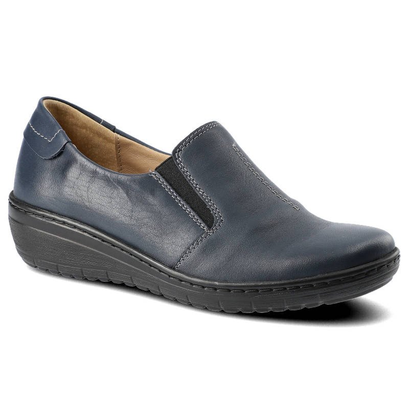 Półbuty damskie Helios, naturalna skóra licowa z gumką i na płaskiej podeszwie, granatowe, 320