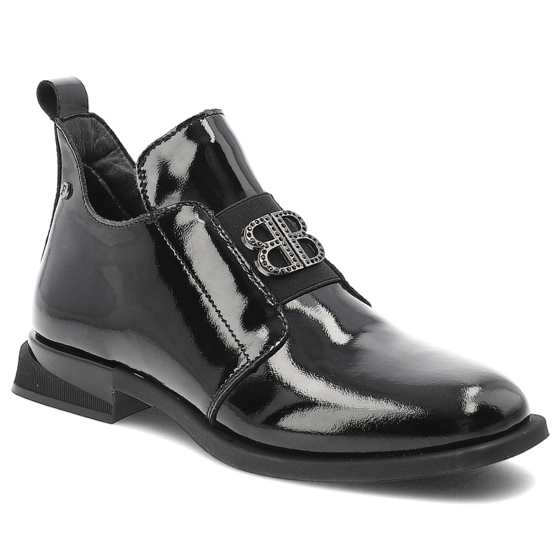 Botki damskie Filippo, skórzane z ozdobą na płaskim obcasie z okrągłym noskiem i na zamek, czarne, DBT4763-25