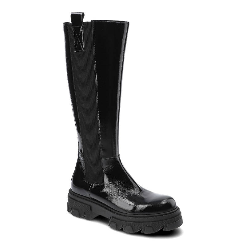 Kozaki damskie Nessi, cholewka ze skóry naturalnej lakierowanej wsuwana konstrukcja z elastycznym panelem i suwakiem wyprofilowana wkładka masywna po