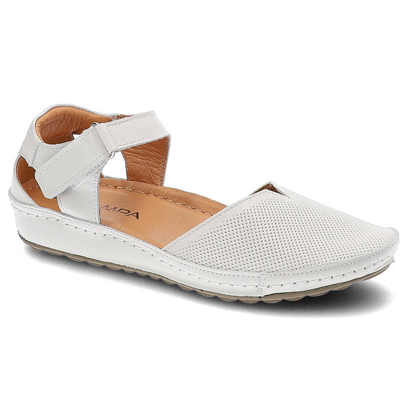 Sandały damskie Kampa, perforowana cholewka zwiększająca przewiewność regulowany pasek na rzep przy kostce, białe, N458P22