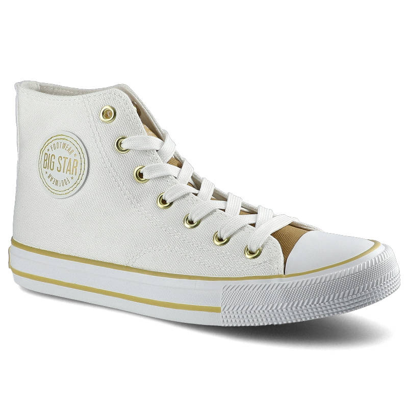 Trampki damskie Big Star, materiałowa sznurowana cholewka na klasycznym płaskim gumowym spodzie, białe, HH274450