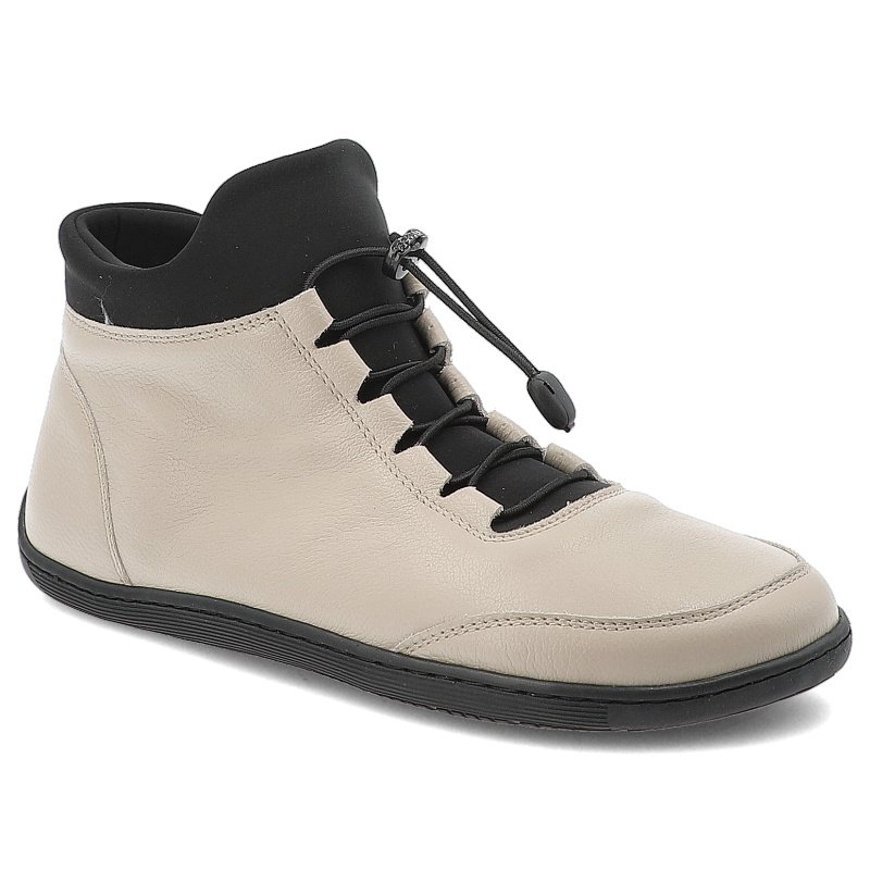 Trzewiki damskie Barefoot Wasak, na płaskiej podeszwie skórzane licowe i zapinane na zamek, ecru, 767