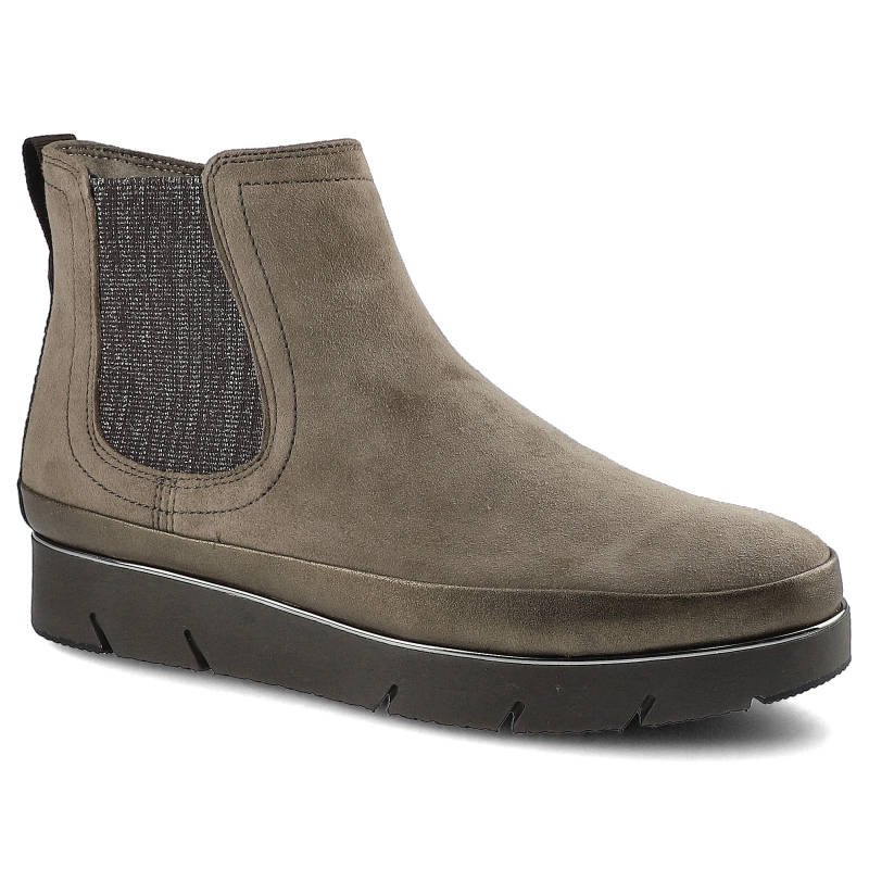 Botki damskie Tamaris, wykonane z miękkiej skóry zamszowej z elastycznymi wstawkami po bokach oraz grubą podeszwą, taupe, 1-25406-23-362