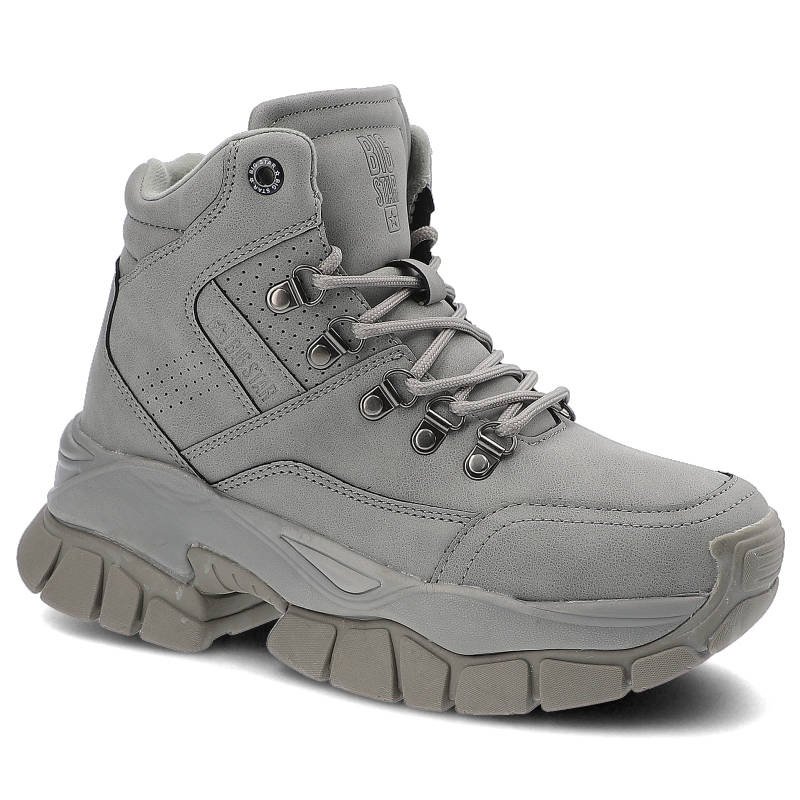 Botki damskie Big Star, skóra ekologiczna wysoka cholewka sznurowanie wzmocniony nosek i pięta podeszwa z bieżnikiem i amortyzującą warstwą, szare, I