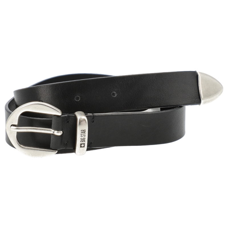 Pasek damski Big Star, skórzany z klamrą i metalowym okuciem i logo na szlufce, czarny, HH674165