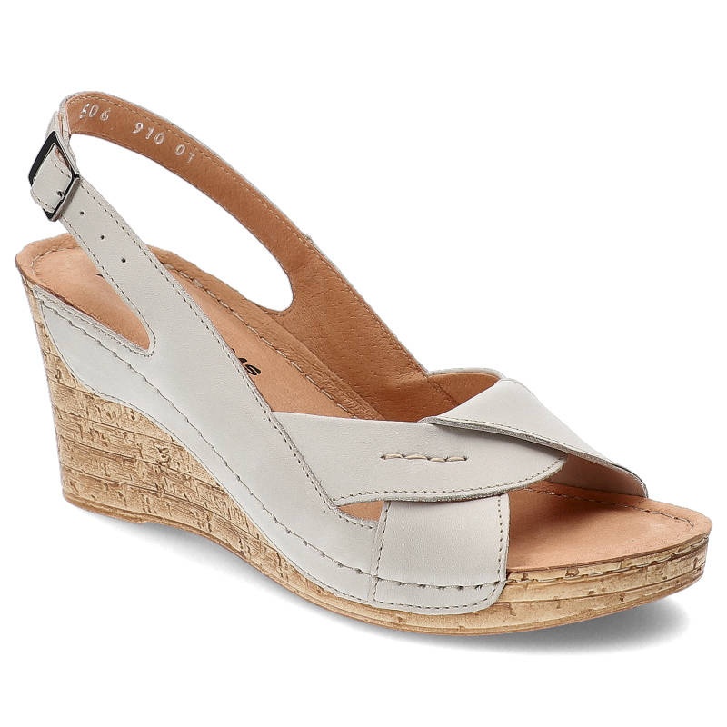 Sandały damskie Pollonus, na koturnie i zapinane na sprzączkę, avorio, 5-0691-001