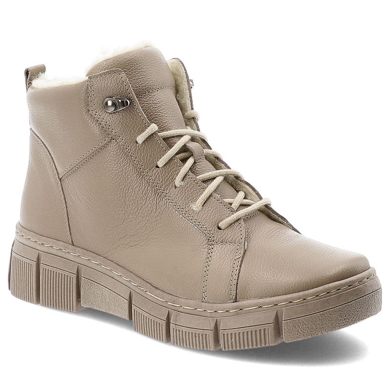 Trzewiki damskie Wasak, ze skóry licowej na grubej platformie z futerkiem wewnątrz, latte, 699