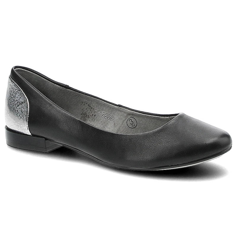 Baleriny damskie Maciejka, wsuwane ze skóry naturalnej i na płaskiej podeszwie, czarne, 02899-01-00-5