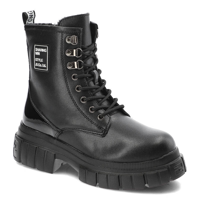 Botki damskie Filippo, ze skóry naturalnej z wiązaniem z przodu zabudowaną cholewką sięgającą ponad kostkę, czarne, DBT4154/22 BK